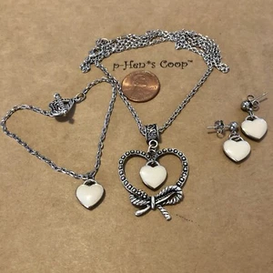 Heart W Enamel Heart Necklace 18+2” Bracelet 6.5” Earring SET Artisan USA 1686 - Picture 1 of 5