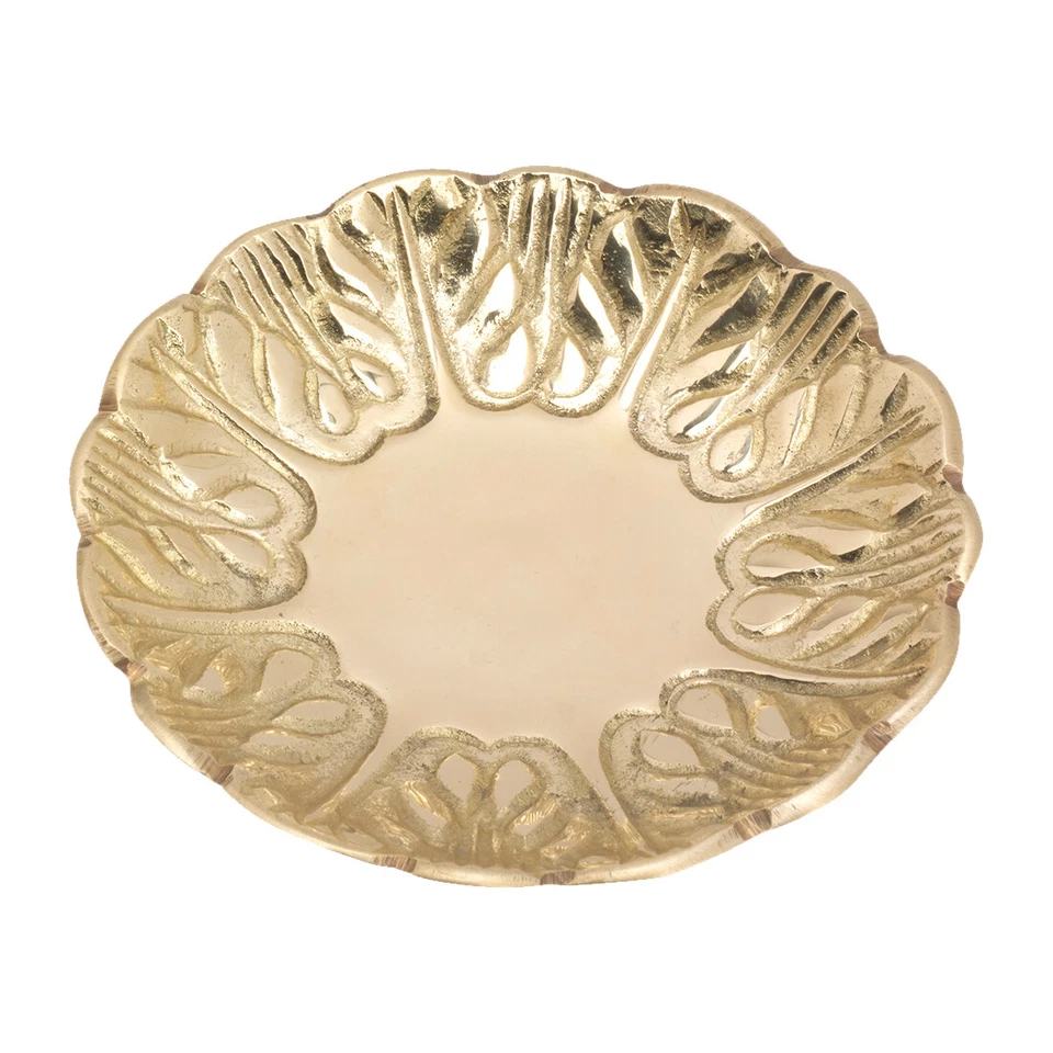 Kerzen- Blatt-Teller Ø12cm aus Messing Gold Kerzenhalter Dekoteller Handarbeit - Bild 1 von 1