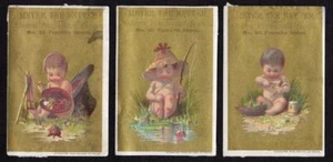 LOTE/3 TARJETAS COMERCIALES VICTORIANAS TABACO CIGARROS MICHIGAN CITY INDIANA MEYER'S HATTER - Imagen 1 de 2