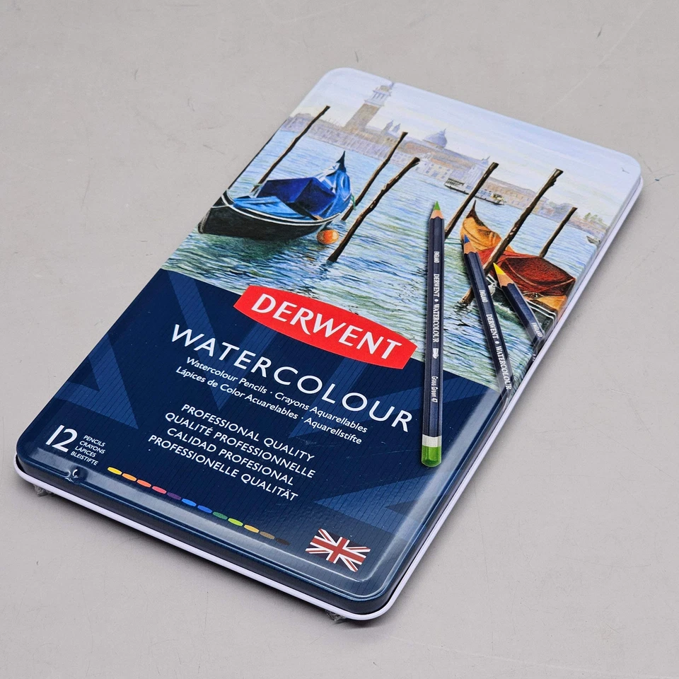 DERWENT (12 PACK) Watercolour Pencils Metal Tin Water Soluble Color Layer 3288I