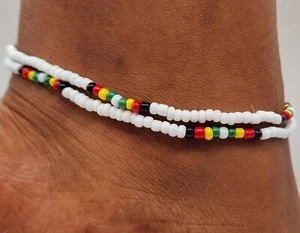 Set of 2 Elastic Rasta Glass Bead ankle bracelet foot anklet 25cm - Picture 1 of 1