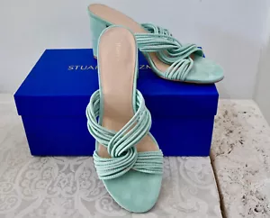 $495 Stuart Weitzman Twist Block 75 Slide High Heel Sandals 10 MINT EUCALYPTUS - Picture 1 of 10