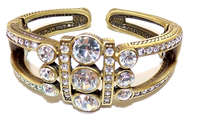 INCREÍBLE BRAZALETE CON BISAGRAS Heidi Daus GRANDE Moderno Cristal DORADO BRONCE Color Foto 1 de 4