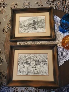 Impresiones enmarcadas de madera de colección de Robin Coventry Homestead Farmhouse firmadas 21x17 pulgadas - Imagen 1 de 14