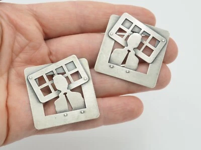 VTG R/M Studios sterling silver diagram men in window Modern post earrings - Image 1 of 4