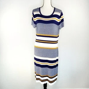 Abito midi Brooks Brothers donna taglia L a righe blu giallo casual resort vacanze - Foto 1 di 8