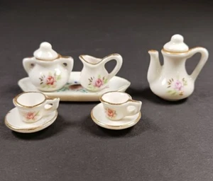 Vintage Miniature Off White with Pink Floral Porcelain 10 Piece Coffee / Tea Set - Picture 1 of 5