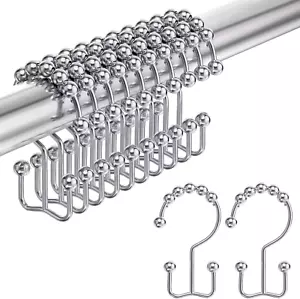 Shower Curtain Hooks Rings, Rust-Resistant Stainless Steel Double Shower Curtain - Picture 1 of 8