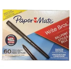 Paper Mate Ballpoint Pens, Write Bros. Black Ink Pens, Medium Point (1.0mm), 60 - Picture 1 of 4