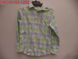 Cat & Jack Boys' Blue/White/Green Long Sleeve Woven Plaid Button-Down Shirt,Sz L - Picture 1 of 6