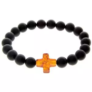 Ámbar Báltico Genuino Pulsera Elástica para Hombre Con Ámbar Cruz - MB010 - Imagen 1 de 4