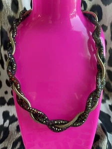 Betsey Johnson Confetti Multi-Color Crystal Filled Mesh Gold Chain Necklace - Picture 1 of 7