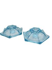 L E Smith Ice Blue Hexagon Candle Holders Pattern 6303 Set Of 2