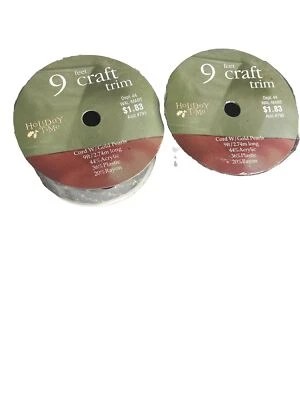 2 Rolls Wired Burgundy Velvet like Ribbon w/ Beaded Gold Trim 9' each 2.74" wide - Image 1 of 3