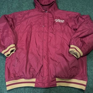 Vintage Florida State FSU Seminoles Hooded Puffer Jacket Maroon Gold XL 90s - Picture 1 of 15