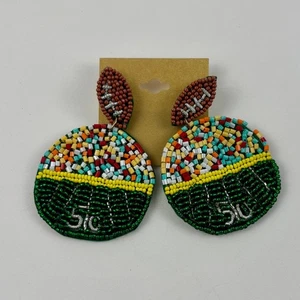 Handgefertigte Perlen Fußball Ohrringe 2"x3,5" FSU Farben Spieltag Schmuck Neu mit Etikett - Bild 1 von 4