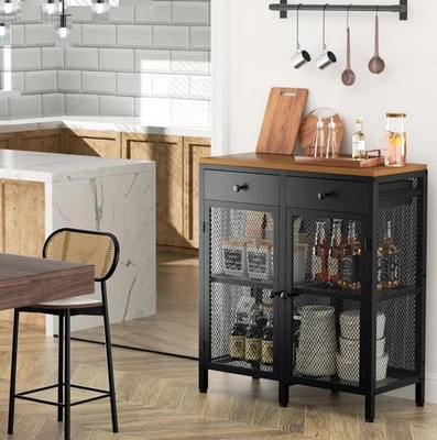 Pequeño Armario Cafetera con Almacenamiento, Armario Buffet Negro Cocina, Licor con... Foto 1 de 4
