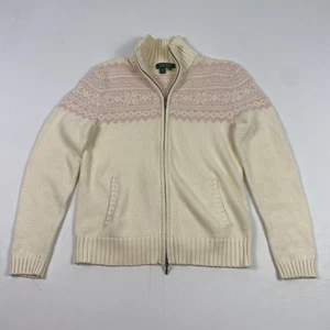 Lauren Ralph Lauren Sweater Womens Medium Pink Fair Isle Full Zip Knit - Picture 1 of 10