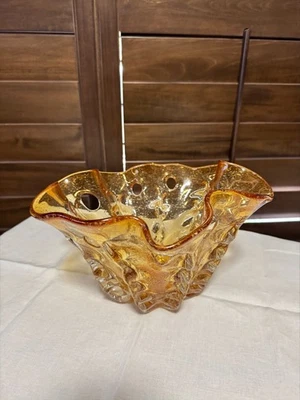 Cuenco de vidrio artístico ámbar Crystal Home Collection LG-5706 soplado a mano con volantes 12 pulgadas Foto 1 de 4