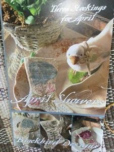 April Showers Cross Stitch Pattern  Blackbird Designs~3 Stockings (#302) - Picture 1 of 2