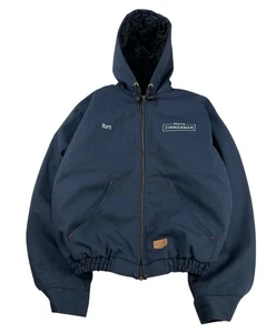 Red Kap Quilted Lined Canvas Jacket Mens Medium Reg Navy Blue Hooded Workwear - Picture 1 of 10