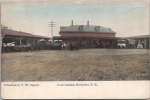 C1910s ROCHESTER, New Hampshire Postal "UNION STATION" Depósito de Ferrocarril Vista - Imagen 1 de 2