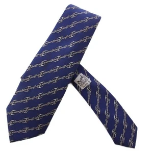 HERMES  Neck tie Navy Blue Silk  Logo  japan seller N0206 23 Made in France - Picture 1 of 8