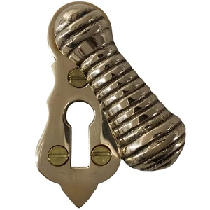 Ribbed Swivel Keyhole Escutcheon in Cast Solid Brass - Picture 1 of 3