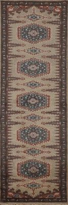 Geometric Traditional Runner Rug 3x10 Hand-knotted Wool Oriental for Hallway - Image 1 of 4