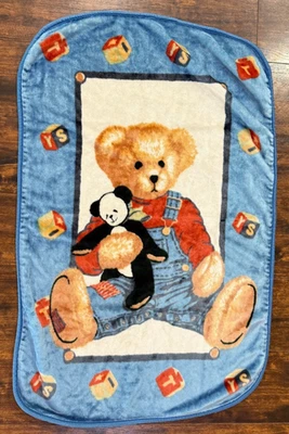 De Colección Azul Jean Oso de Peluche Felpa Vellón Bebé Manta Lanzar Panda Bloques Raro Foto 1 de 3