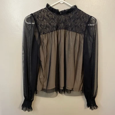 Yugo de encaje negro transparente Oliver.O para mujer manga caprichoso obispo talla M Foto 1 de 3