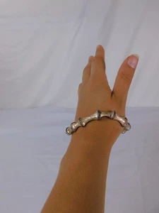 Sterling Silver Bamboo Design Bangle Bracelet - Picture 1 of 8