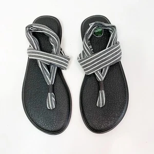 Sanuk Size 9 Yoga Mat Sling Thong Sandals Flip Flops Gray White Stripe - Picture 1 of 1