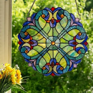 Stained Glass Window Panel Colorful Blue HEARTS Hanging Sun Catcher Home Decor - Picture 1 of 5