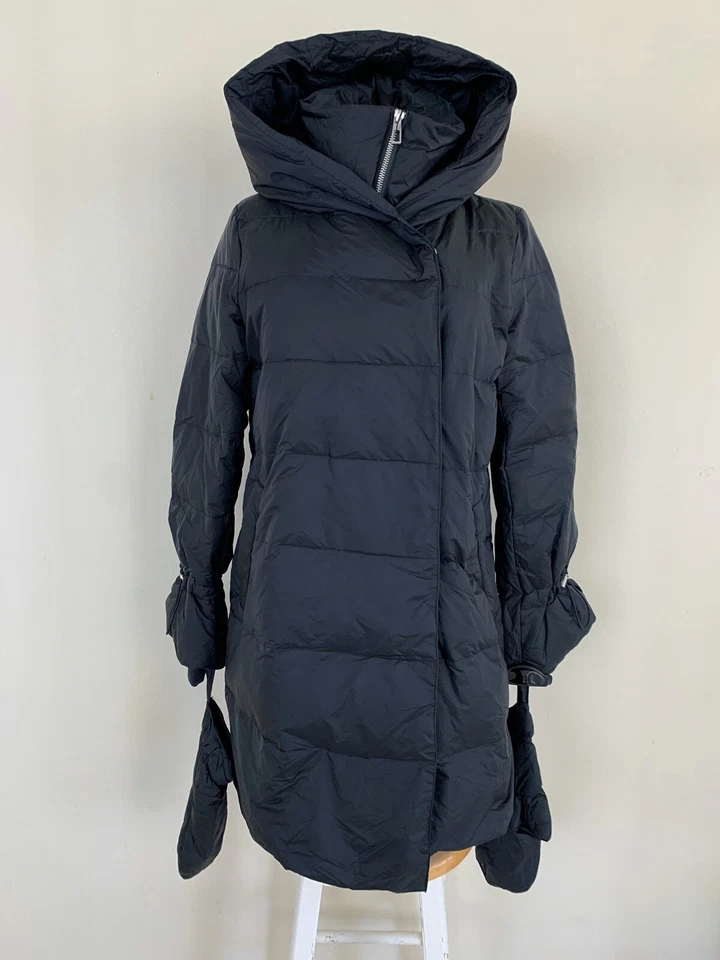 NEW ZARA DAWN PUFFER COAT WITH WRAPAROUND COLLAR BLACK NAVY SIZE XS P65 - Imagem 1 de 4