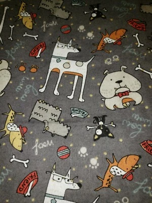 RICHLOOM 100% Cotton FLANNEL Drawn Style Dogs on Gray Background Fabric FQ
