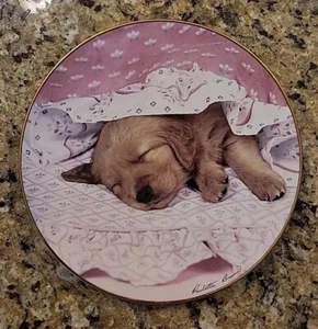 Golden Retriever Plate Do not Disturb Golden puppy sleeping vintage 23K gold COA - Picture 1 of 4