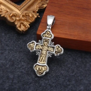 Solid 925 Sterling Silver Catholic Cross St. Michael Archangel Necklace Pendant - Picture 1 of 6