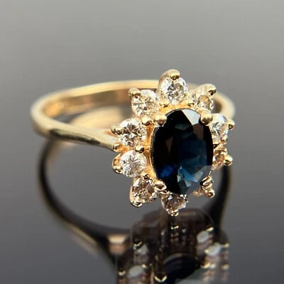 EFFY BH 14k Diamond & Sapphire Diana-Style Halo Yellow Gold Ring Size 6.5 - Image 1 of 4