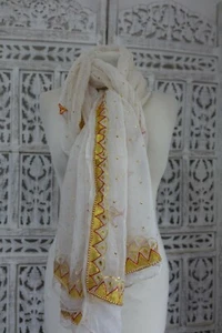 White vintage silk chiffon chunni shawl sarong dupatta Bollywood Indian SKU17981 - Picture 1 of 10