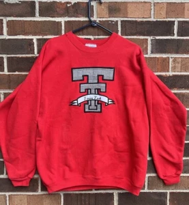 Vintage Texas Tech Red Raiders Red Long Sleeve Crewneck Sweatshirt USA 80s RARE - Picture 1 of 5