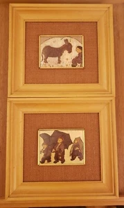 Volk ethnische gerahmte Kunst Originale von Mavi 1995 Spanisch/Galakisch Rückseite beschriftet - Bild 1 von 8