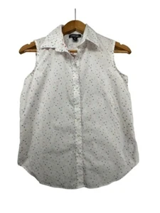 Lands End Womens Top Sz 6 Petite Slvls Button Shirt White Confetti Dots Classic - Picture 1 of 10