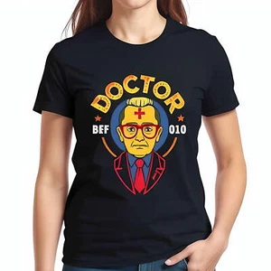 Stylized Doctor T-Shirt Retro Cartoon Style with Bespectacled Man -All cotton - Picture 1 of 4