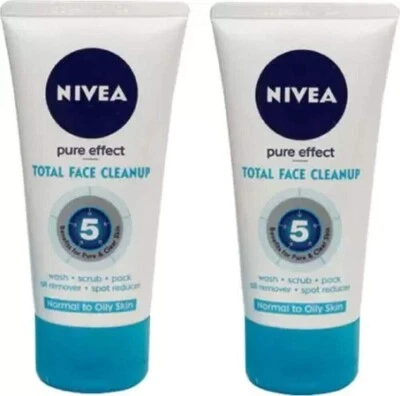 Nivea Pure Effect Total Face Cleanup Pack Of 2 Face Wash (50 ml) Free Shipping - Image 1 of 4