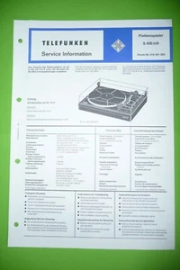 Service Manuel D'Instructions pour Telefunken S 400, Original - Photo 1/1