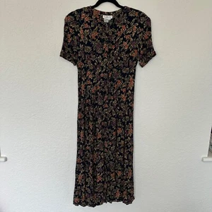 Vestido Talbots Vintage Años 90 Floral Abotonado Talla 12 Estampado Hoja de Uva Cottagecore - Imagen 1 de 11