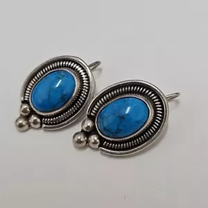 Vintage Mexico 925 Sterling Silver Turquoise Dangle Earrings 15g G273 - Picture 1 of 4