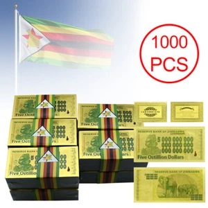 Zimbabwe Five Octillion Dollars Gold Foil Banknotes 1000pcs Souvenir Crafts - Picture 1 of 6