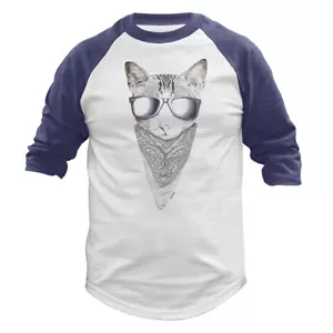 Gatto con Bandana Maschera Animale Pet Divertente Scherzo Umoristico Manica 3/4 Raglan - Foto 1 di 6